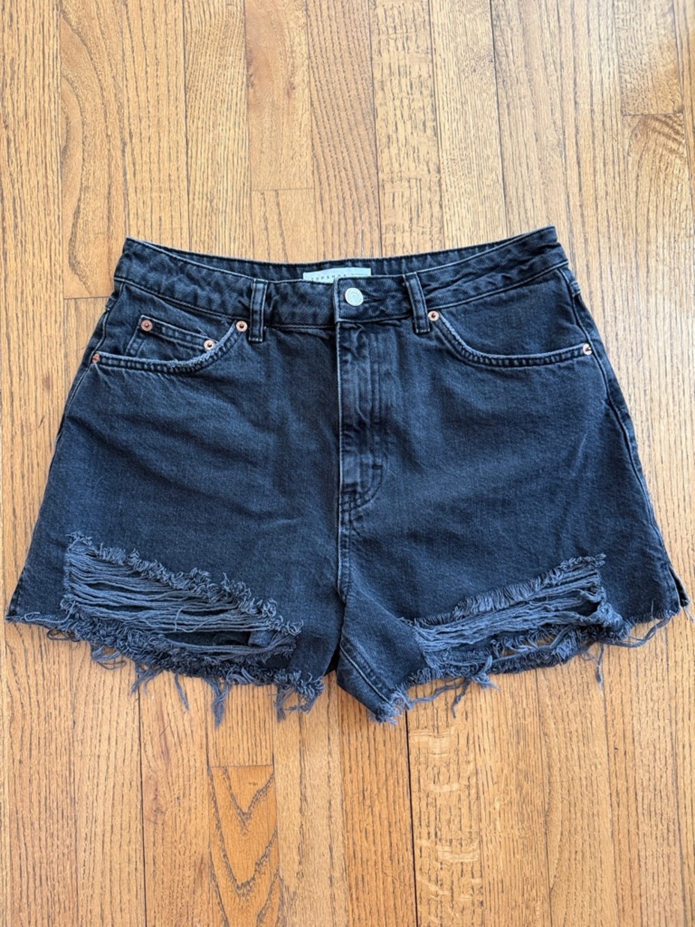 Topshop Black Distressed Denim Shorts Size 8